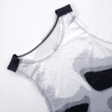 Fashion 2PCS Print Sleeveless Round Neck Crop Top + Pants Set