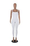 Solid Color Ribbed Square Neck Tight Fit Sports Jumpsuit