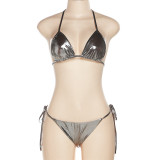 Shiny Halter Tie Sides Sexy Bikini Set