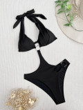 Black Hollow Out One Piece Swimsuit