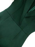 Dark Green V-Neck Ruched Sleeves Elegant Bodycon Midi Dresses