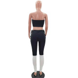 Fashion Casual Patchwork Strapless Lace-Up 2 Piece Pants Set