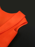 Orange Cap Sleeve Slit V-Back Bow Trim Long Dress