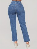 Trendy Jeans Blue Denim Straight Leg Slit Bottom Pants