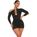 Zebra Pattern Mesh Patchwork Beaded Off Shoulder Sexy Rompers