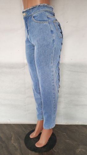 Womens Lace-Up Denim Long Pants