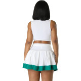Contrast Sleeveless Zip Crop Top and Pleated Skirt 2-Piece Set