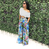 High Waisted Printed Wide Leg Casual Pants