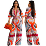 Casual Holiday 2-Piece Set Paisley Print Blouse Crop Top and Pants