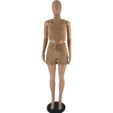 Ladies Stylish Fleece Comfort 2PCS Set Cropped Tank Top & Shorts