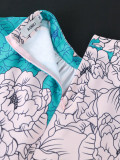 Printed Stand Collar Cutout Sleeve Slit Midi Dress