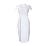 Hot Sale Solid Elegant Short Sleeve Bodycon Midi Dress