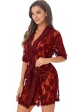 Sexy Deep V See Through Floral Lace Night-robe