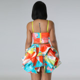 Sexy Print Sequin Cami Crop Top and Skirt 2-Piece Set