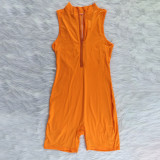 Solid Workout Zipper Fitted Rompers