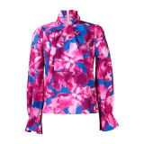 African Chic Floral Printed Tie Neck Fashion Shirt