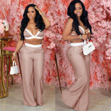 Sexy Bra Top Straight-leg Pants Contrast 2PCS Set