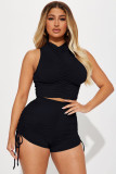 Casual Ruched Drawstring Solid Sleeveless Two-Piece Shorts Set