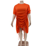 Plus Size Short Sleeve Drawstring Casual Dress