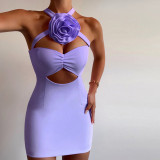Sexy Cutout Halter Neck 3D Flower Bodycon Dress