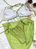 Three-Piece Swimwear Green Sexy Two Pieces Bikini Set with Skirt Cover Up