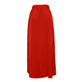 Plus Size Solid Zipper Slit Elastic Waist Casual Long Skirt