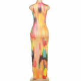 Tie Dye Sleeveless Print Bodyon Maxi Dress