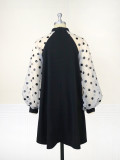 Polka Dot Patchwork Puff Sleeve Loose  A-Line Dresses