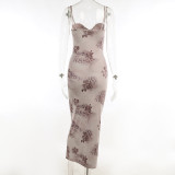 Floral Print Straps Maxi Dress