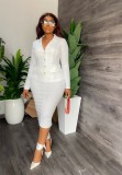 Chic Career Two Piece Skirt Set Solid Office Skirt Suit