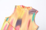 Tie Dye Sleeveless Print Bodyon Maxi Dress