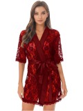 Sexy Deep V See Through Floral Lace Night-robe