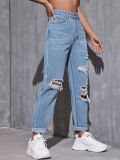 Trendy Ripped Straight Leg Jeans Denim Pants