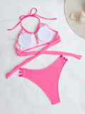 Hot Pink Halter Hollowed Bikini Set