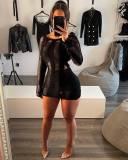 Solid Long Sleeve Knitting Hollow Out Backless Mini Dress