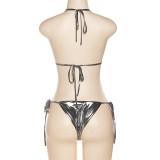 Shiny Halter Tie Sides Sexy Bikini Set