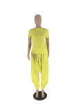Yellow Short Sleeve Top and Baggy Harem Pants Two Piece Set