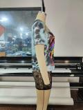 Fashion Tassel Slit T-shirt and Black See-Through Lace Shorts 2-piece Set