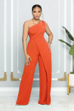 Chic Sleeveless One Shoulder Straight Leg Career Jumpsuit