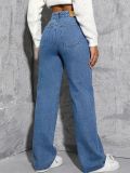 Blue Denim High Waisted Street Style Straight Leg Jeans