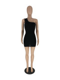 Women Solid One Shoulder Sleeveless Bodycon Mini Dress