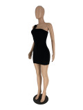 Women Solid One Shoulder Sleeveless Bodycon Mini Dress