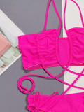 Sexy Hot Pink Drawstring Bikini Set