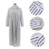 Striped Print Long Sleeve Loose Long Shirt Dress