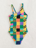Colorful Print Cut Out Asymmetric One Piece Swimwear