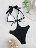Black Hollow Out One Piece Swimsuit