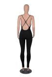 Solid Ribbed V-Neck Camisole Tight Yoga Sports Jumpsuit