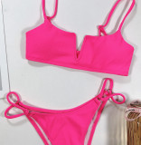 Solid  Ribbed V-Bar Bikini Set