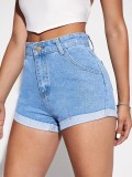 Non-Stretchy Denim Shorts Folded Hem Denim Shorts