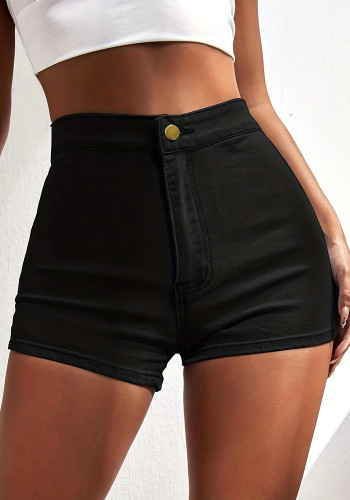 Black Denim Shorts High Waist Strechy Shorts